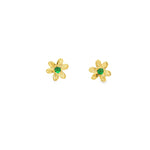 Load image into Gallery viewer, Yellow Gold Floral Stud Earrings with Round Emeralds