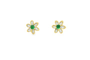 Floral Gold Stud Earrings with Round Emeralds