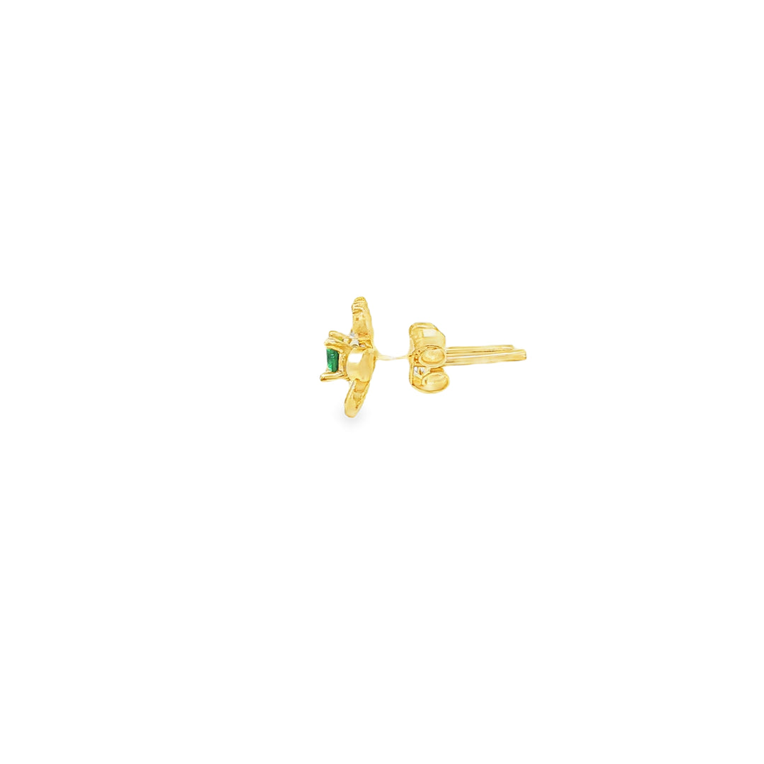 Floral Gold Stud Earrings with Round Emeralds