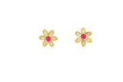 Gold Stud Earrings with Round Brilliant-Cut Ruby