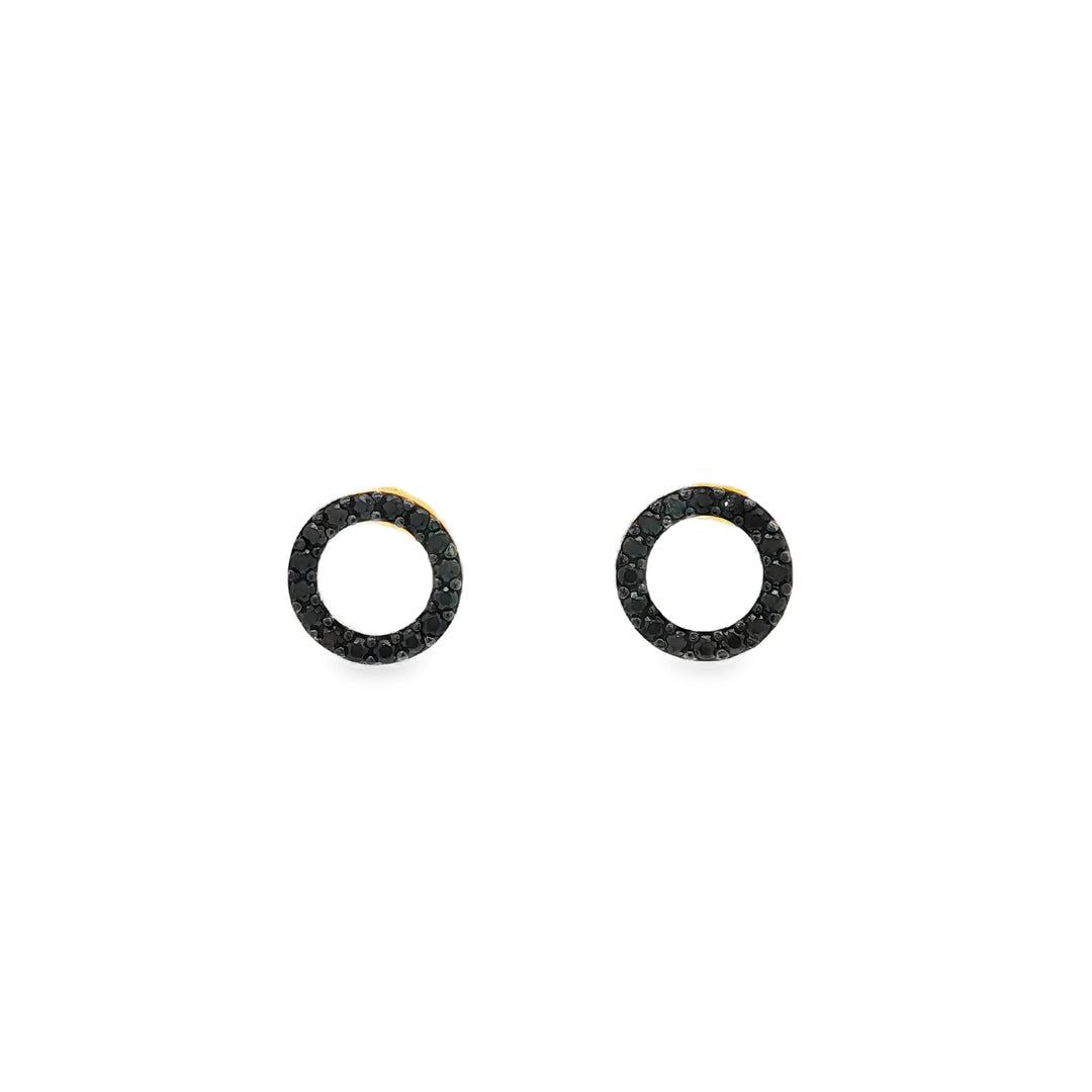 Gold Stud Earrings with Circle of Fancy Black Diamonds