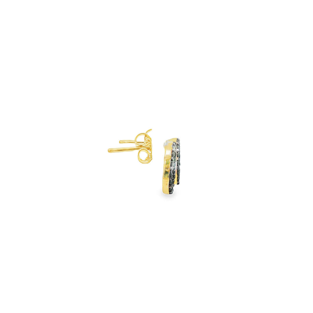 Gold Stud Earrings with Circle of Fancy Black Diamonds