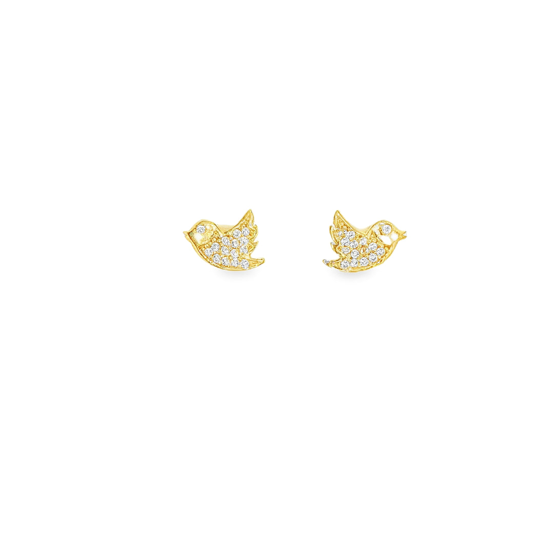 Yellow Gold Stud Earrings with Round Brilliant Cut CZ