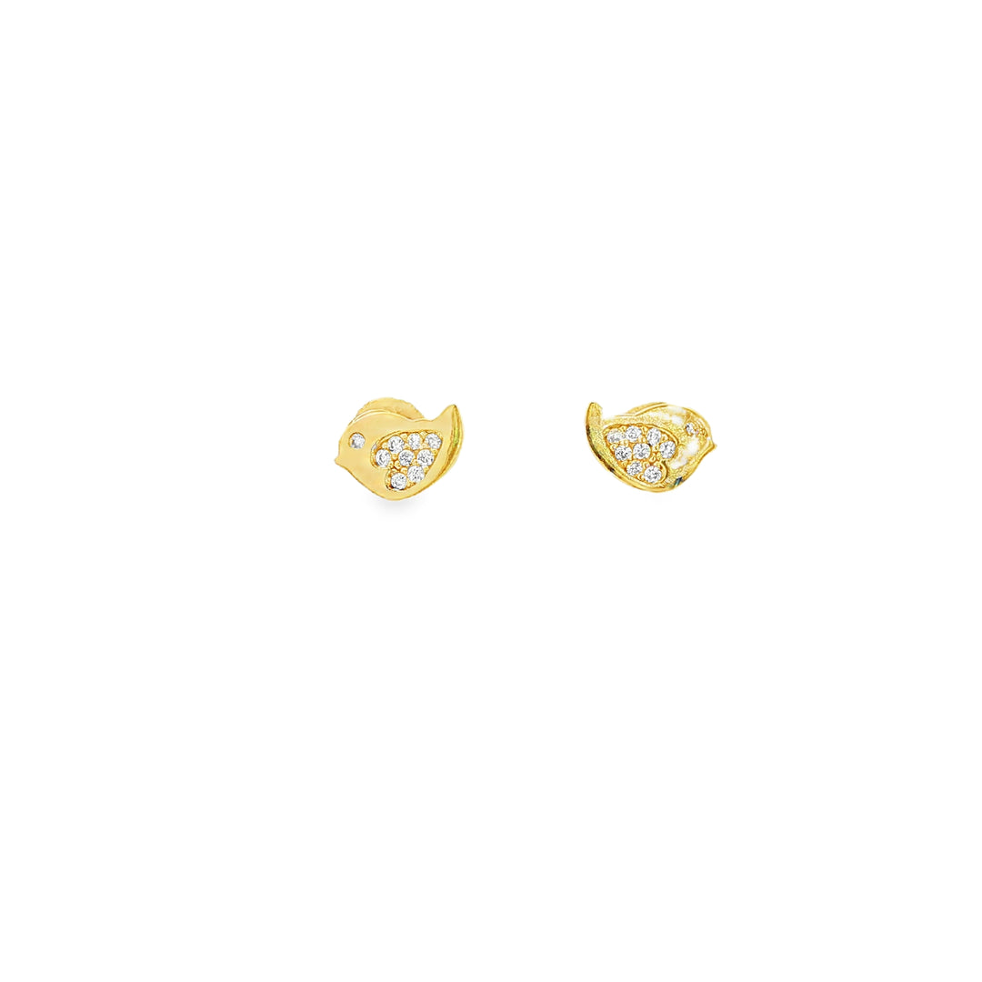 Yellow Gold Stud Earrings with Round Brilliant CZ