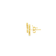 Yellow Gold Stud Earrings with Fancy Black Round Cut CZ