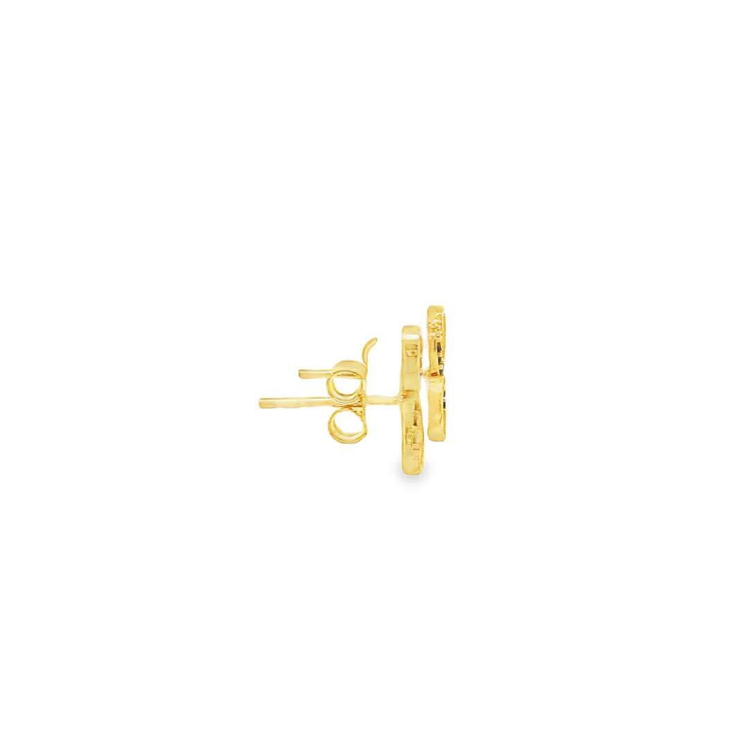 Yellow Gold Stud Earrings with Fancy Black Round Cut CZ