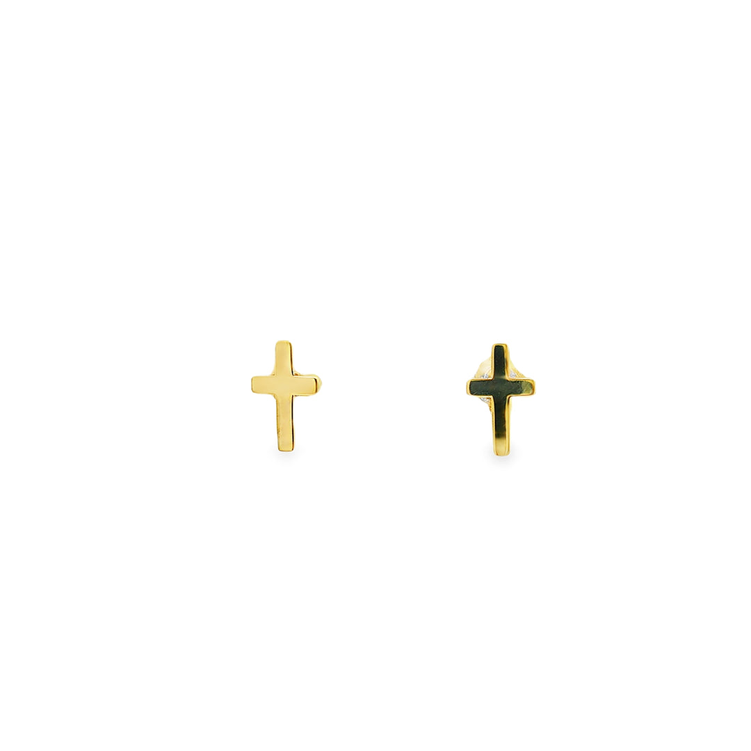 Yellow Gold Cross Stud Earrings