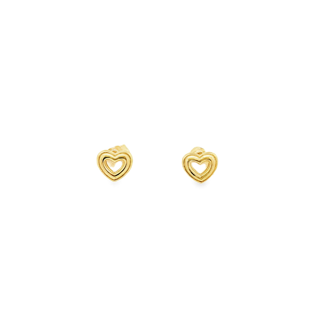 14k Yellow Gold Double Heart Stud Earrings
