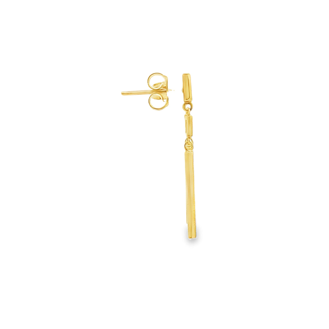 Yellow Gold Dangle Earrings with Emerald Cut CZ