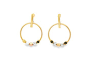 Yellow Gold Hoop Earrings with Tri-Tone Metallic Beads