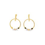 Load image into Gallery viewer, Yellow Gold Hoop Earrings with Tri-Tone Metallic Beads