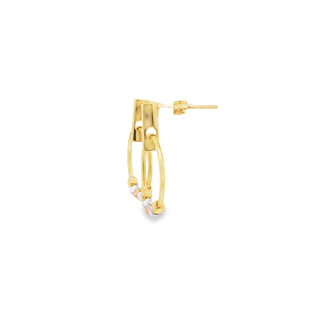 Yellow Gold Hoop Earrings with Tri-Tone Metallic Beads
