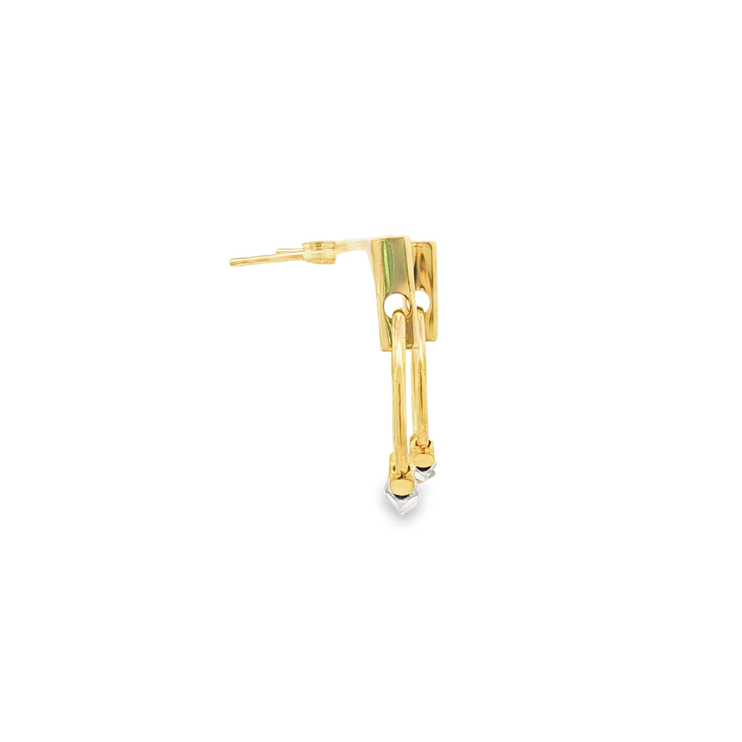 Yellow Gold Hoop Earrings with Tri-Tone Metallic Beads