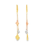 Load image into Gallery viewer, Tri-Color Clover Yellow Gold Dangle Earrings