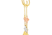 Tri-Color Clover Yellow Gold Dangle Earrings
