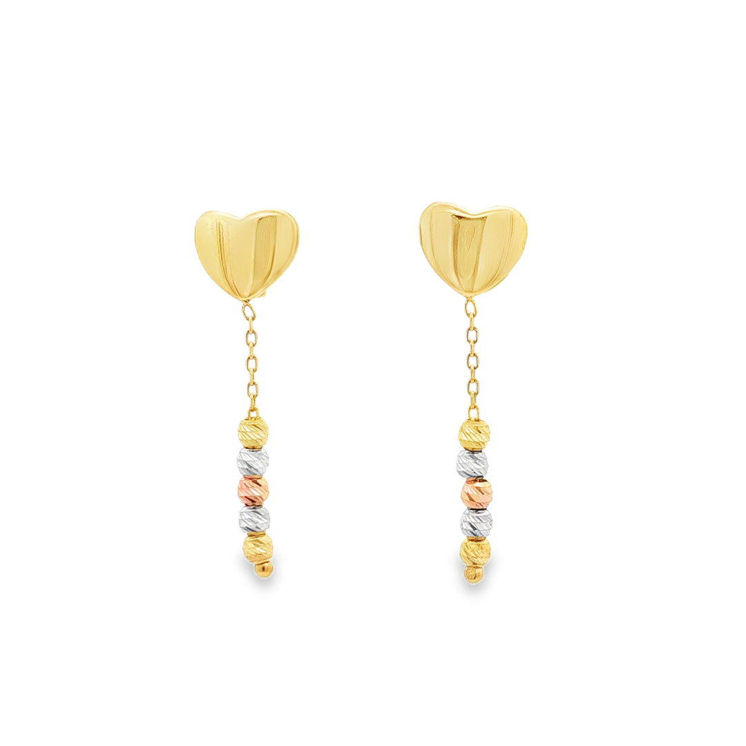 14k Yellow Gold Tri-Color Bead Dangle Earrings