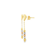 14k Yellow Gold Tri-Color Bead Dangle Earrings