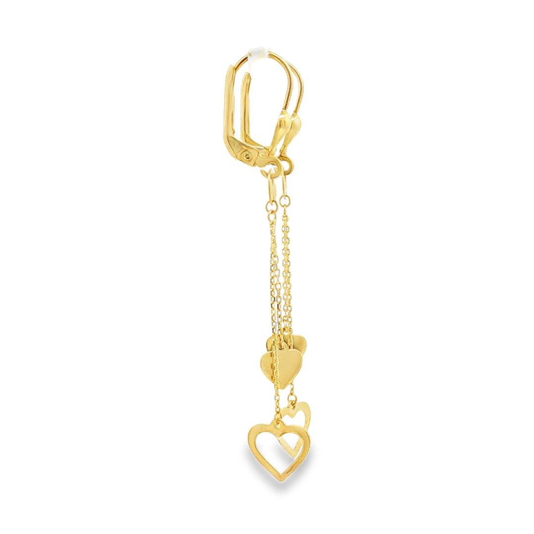 Delicate Yellow Gold Dangle Earrings with Heart and Circle Drops