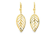 Delicate Leaf Design Yellow Gold Dangle Earrings