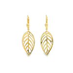 Load image into Gallery viewer, Delicate Leaf Design Yellow Gold Dangle Earrings