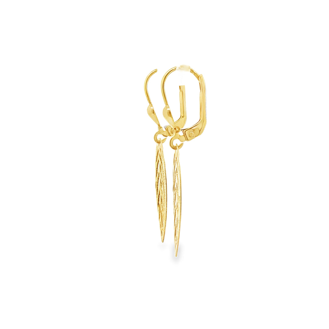 Delicate Leaf Design Yellow Gold Dangle Earrings