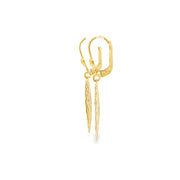 Delicate Leaf Design Yellow Gold Dangle Earrings