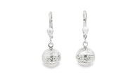 14ct White Gold Engraved Sphere Dangle Earrings
