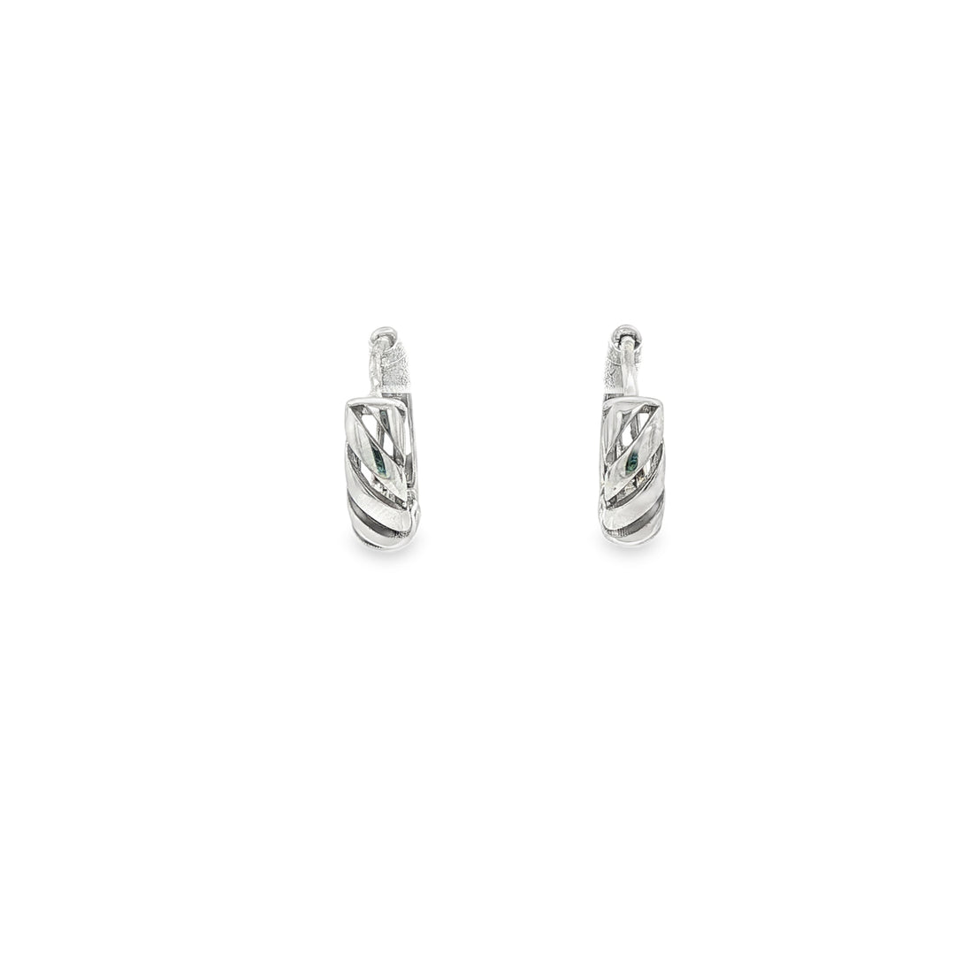 Textured White Gold Silver Hoop Earrings
