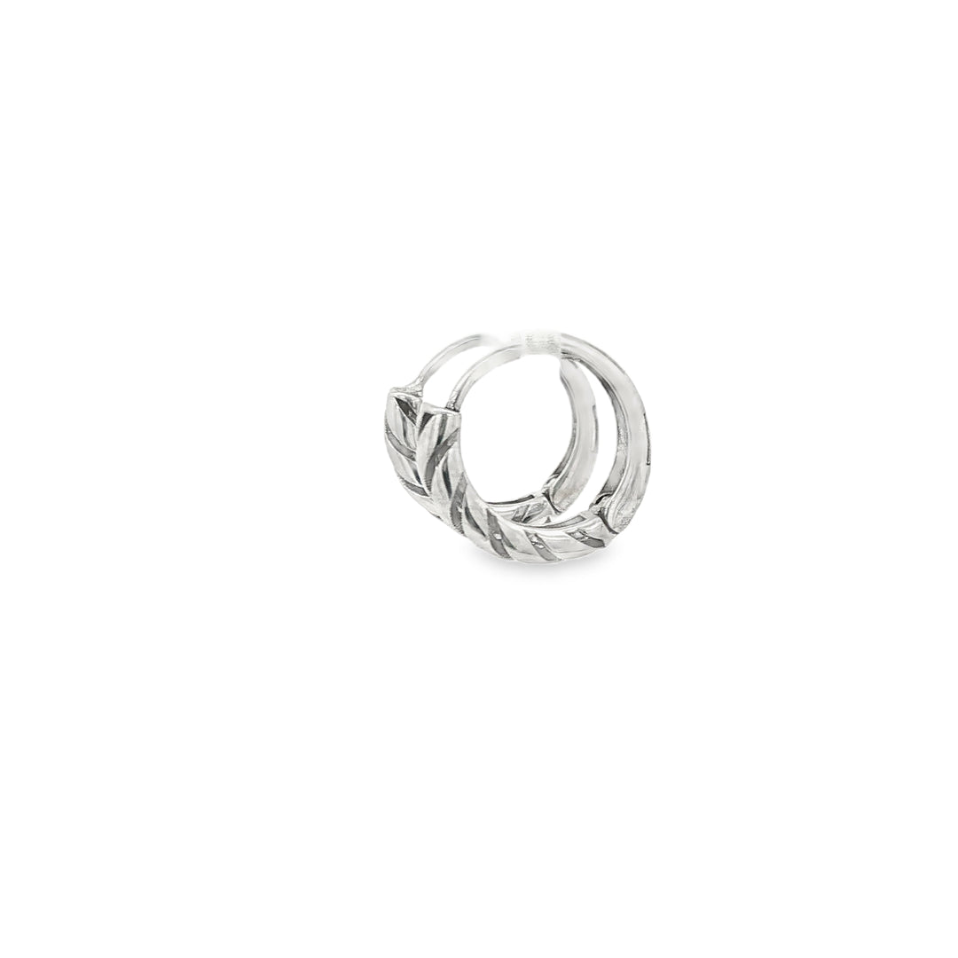 Textured White Gold Silver Hoop Earrings