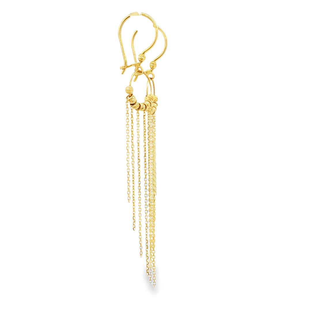 Elegant Yellow Gold Beaded Chain Dangle Earrings