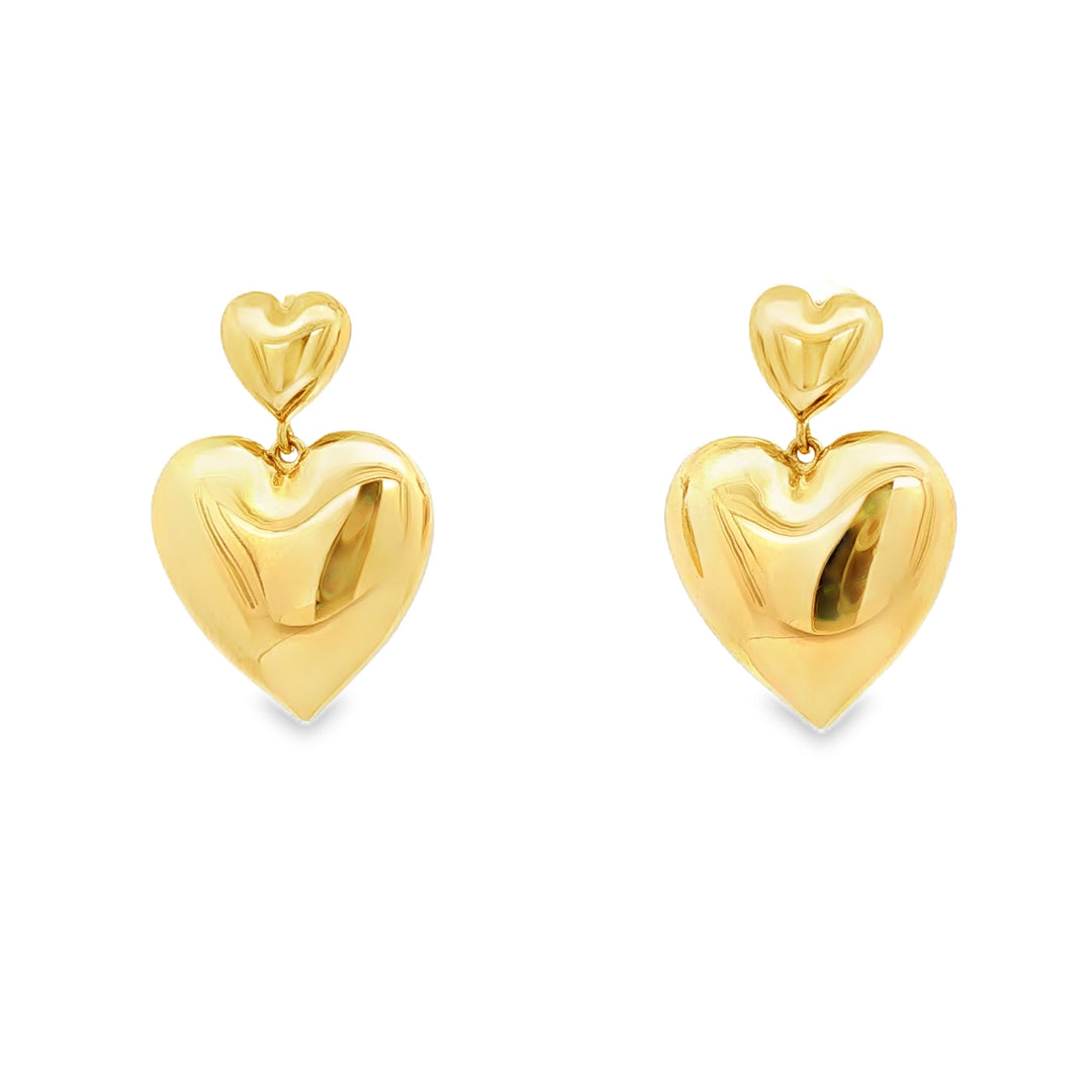 Yellow Gold Heart Drop Earrings
