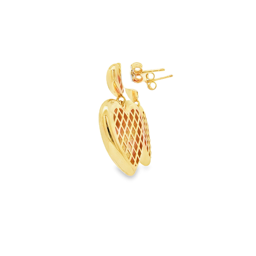 Yellow Gold Heart Drop Earrings