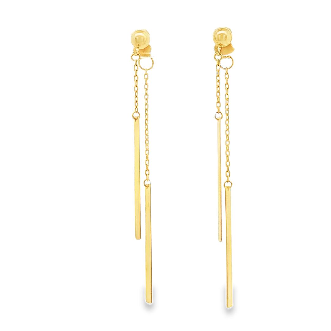Yellow Gold Dangle Bar Earrings