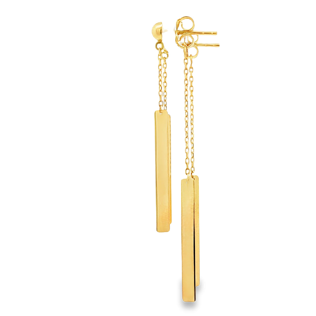 Yellow Gold Dangle Bar Earrings