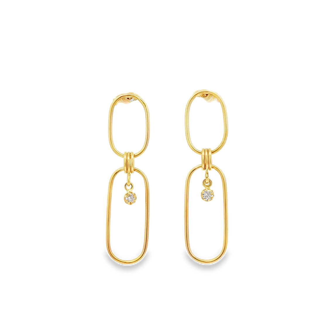 Yellow Gold Dangle Earrings with Round Brilliant CZ