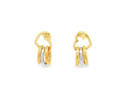 Heart Motif dual colour Hoop Dangle Earrings in Yellow Gold