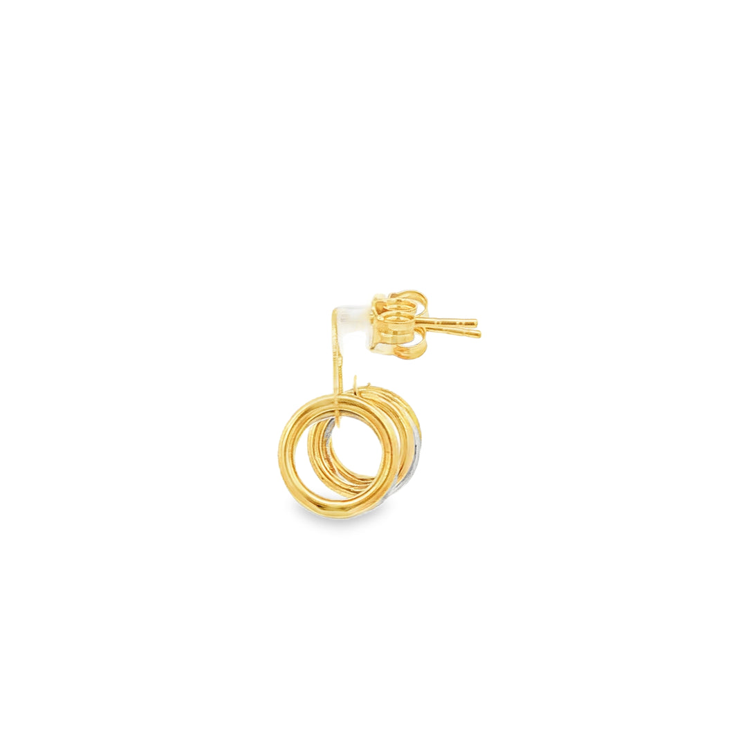 Heart Motif dual colour Hoop Dangle Earrings in Yellow Gold