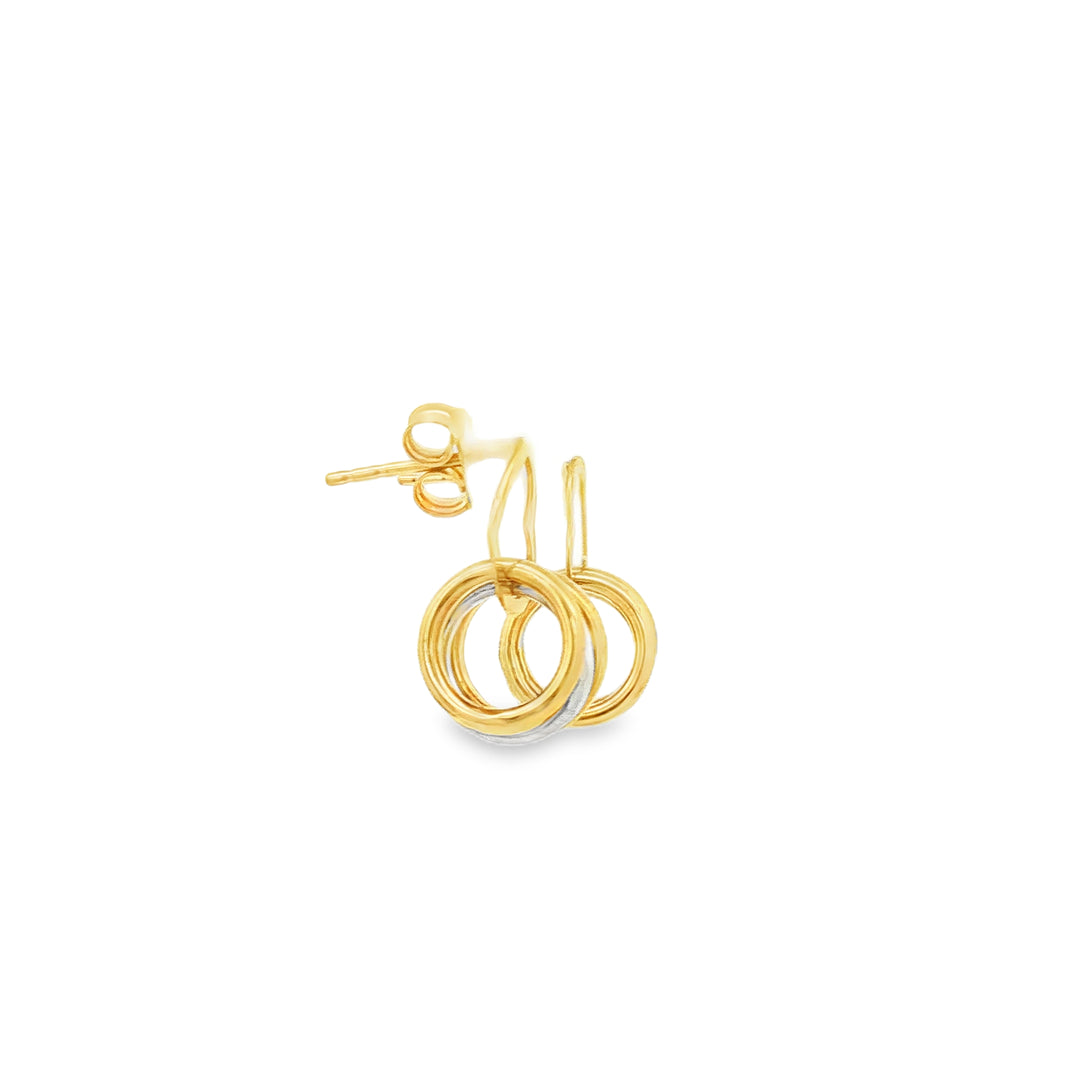 Heart Motif dual colour Hoop Dangle Earrings in Yellow Gold