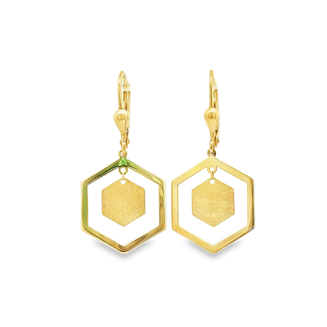 Yellow Gold Hexagon Dangle Earrings