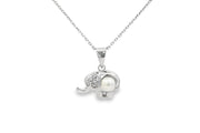 Gold Elephant Charm Necklace with Round Pearl Accent