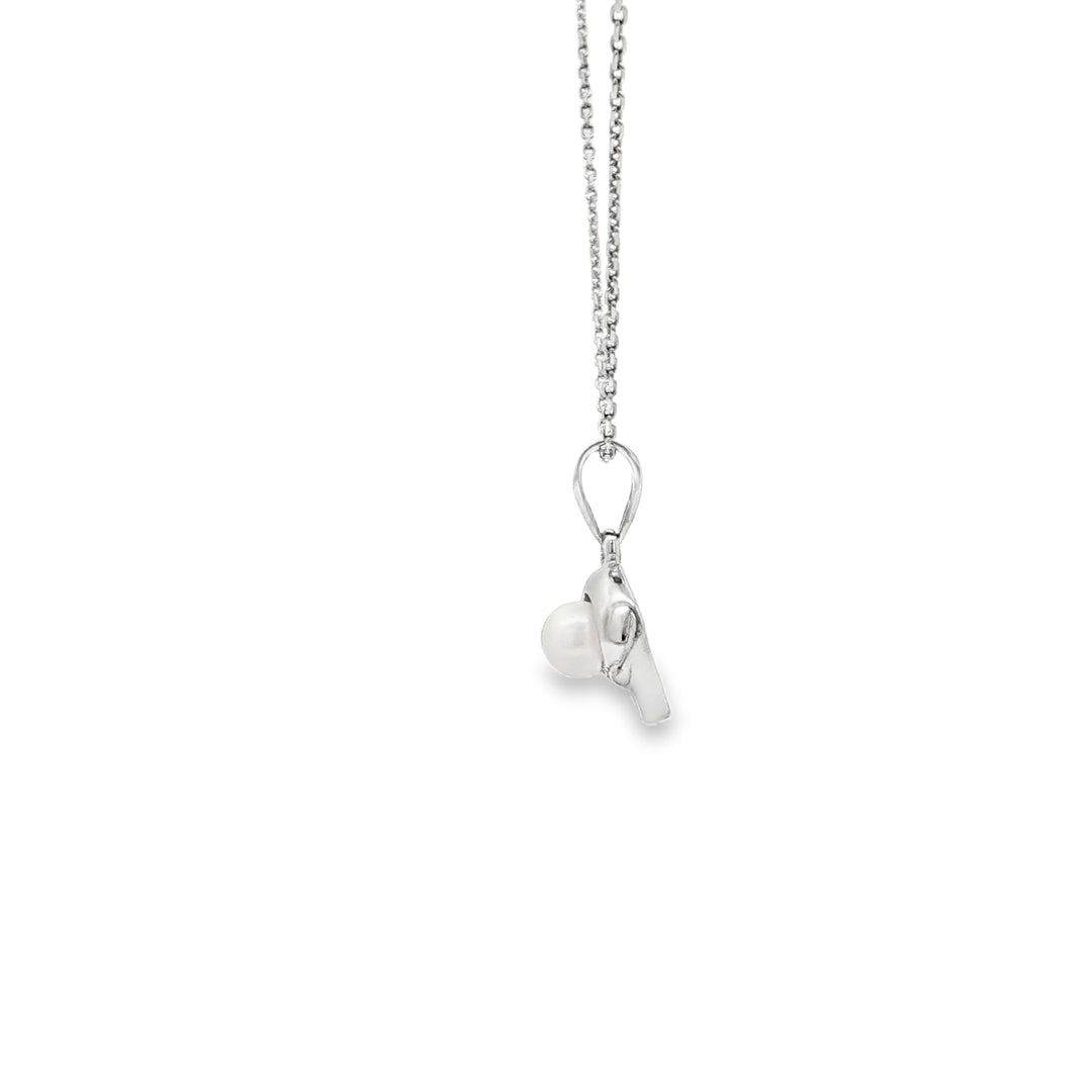 Gold Elephant Charm Necklace with Round Pearl Accent