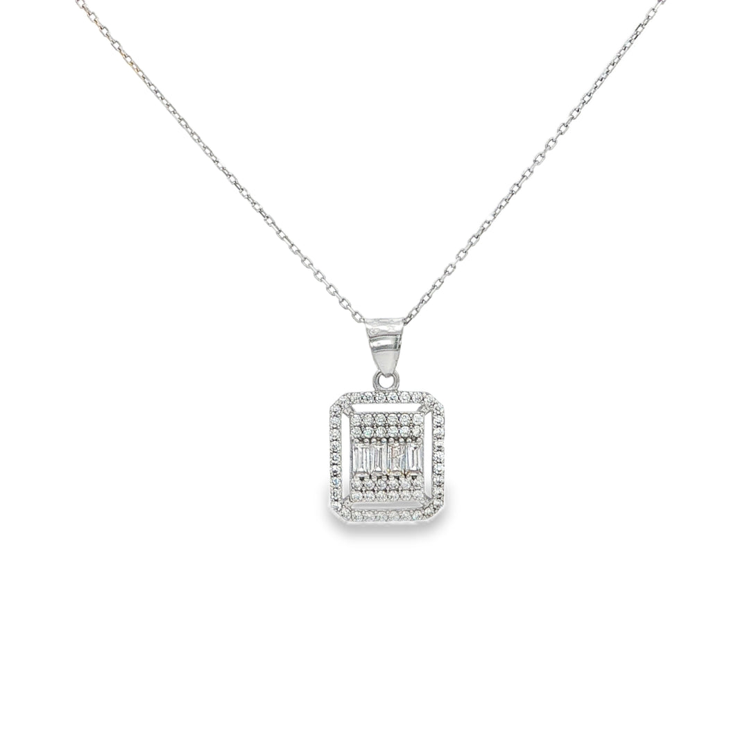 Baguette CZ Necklace in White Gold
