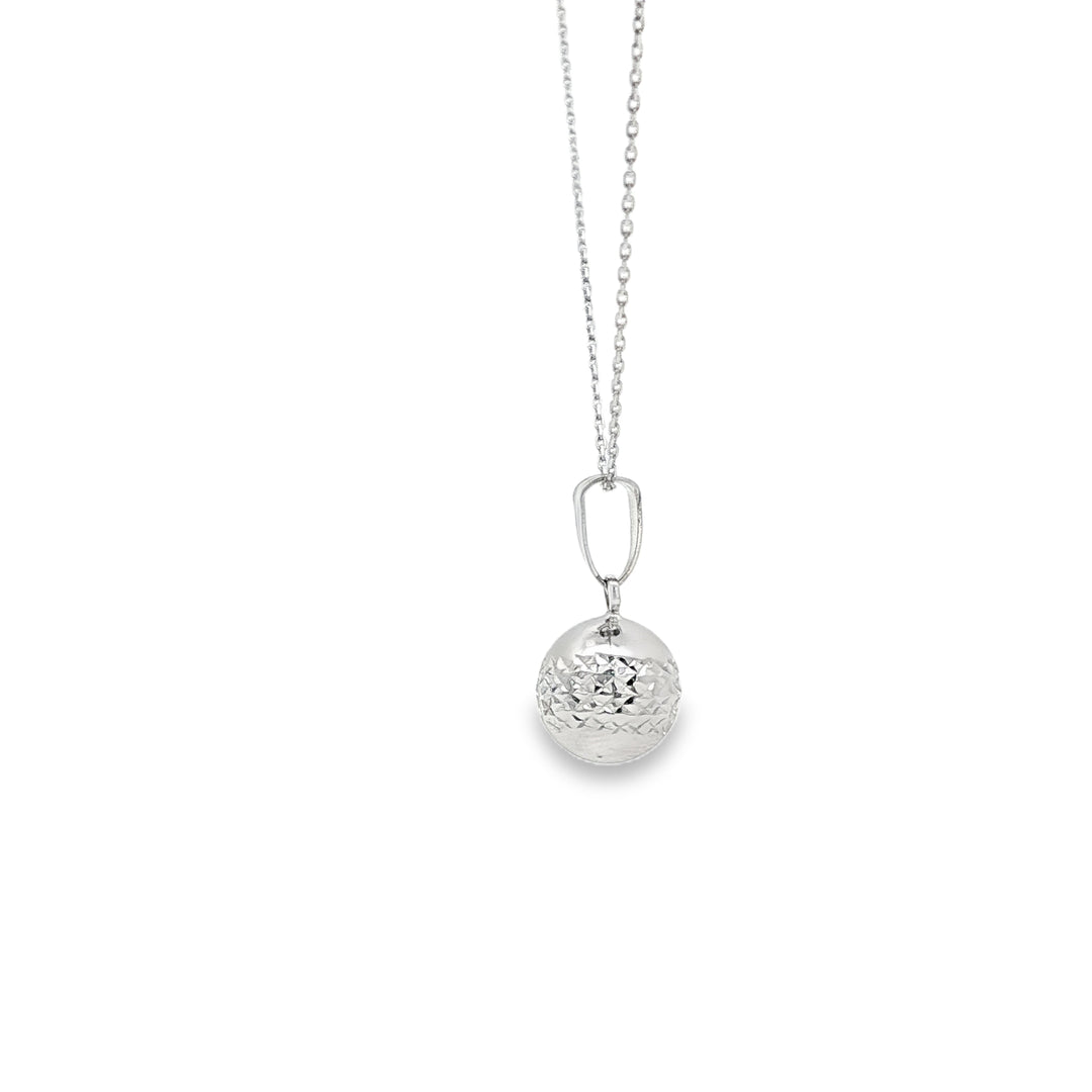 White Gold Chain Necklace with Geometric Sphere Pendant