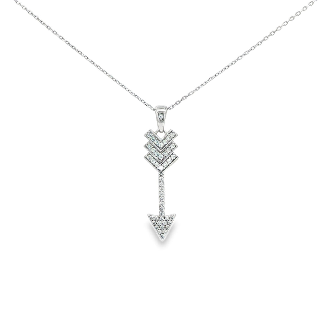 White Gold CZ Arrow Charm Necklace