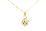 Geometric Openwork Cube Charm Necklace in Yellow & White Gold