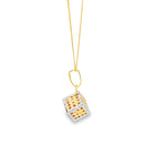 Load image into Gallery viewer, Geometric Openwork Cube Charm Necklace in Yellow &amp; White Gold