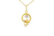 Yellow Gold Dolphin Charm Necklace with Round Brilliant CZ