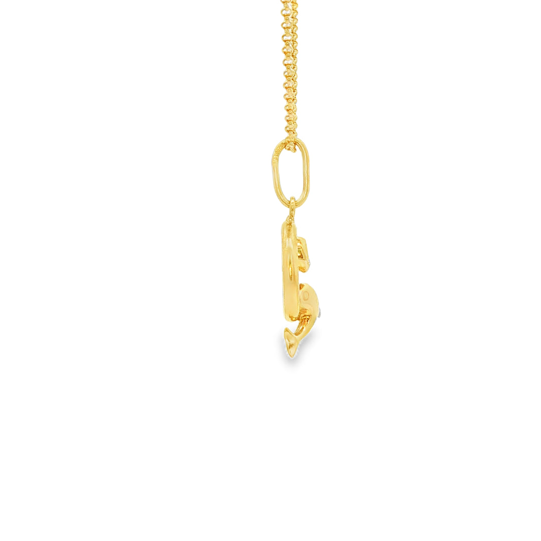 Yellow Gold Dolphin Charm Necklace with Round Brilliant CZ