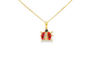 Yellow Gold Ladybug Charm Necklace with CZ Accent