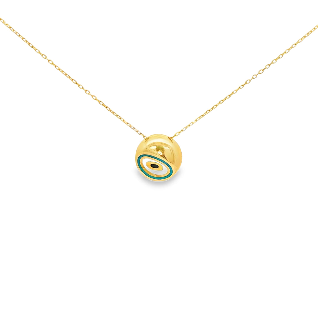 Enamel Eye Pendant Necklace in Yellow Gold